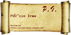 Pöcze Irma névjegykártya